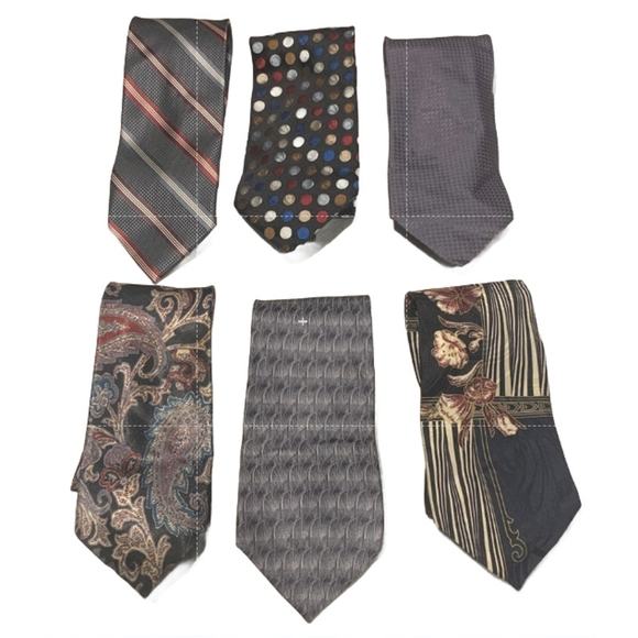 Lot of 6 Black Gray Silver Polka Dot Geometric Vintage and Newer Mens Neck Ties - Picture 1 of 3